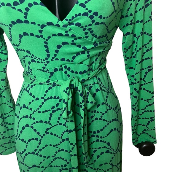 BODEN GREEN PARIS JERSEY BOHO FAUX WRAP DRESS STRETCHY SIZE: 4L - Picture 4 of 8